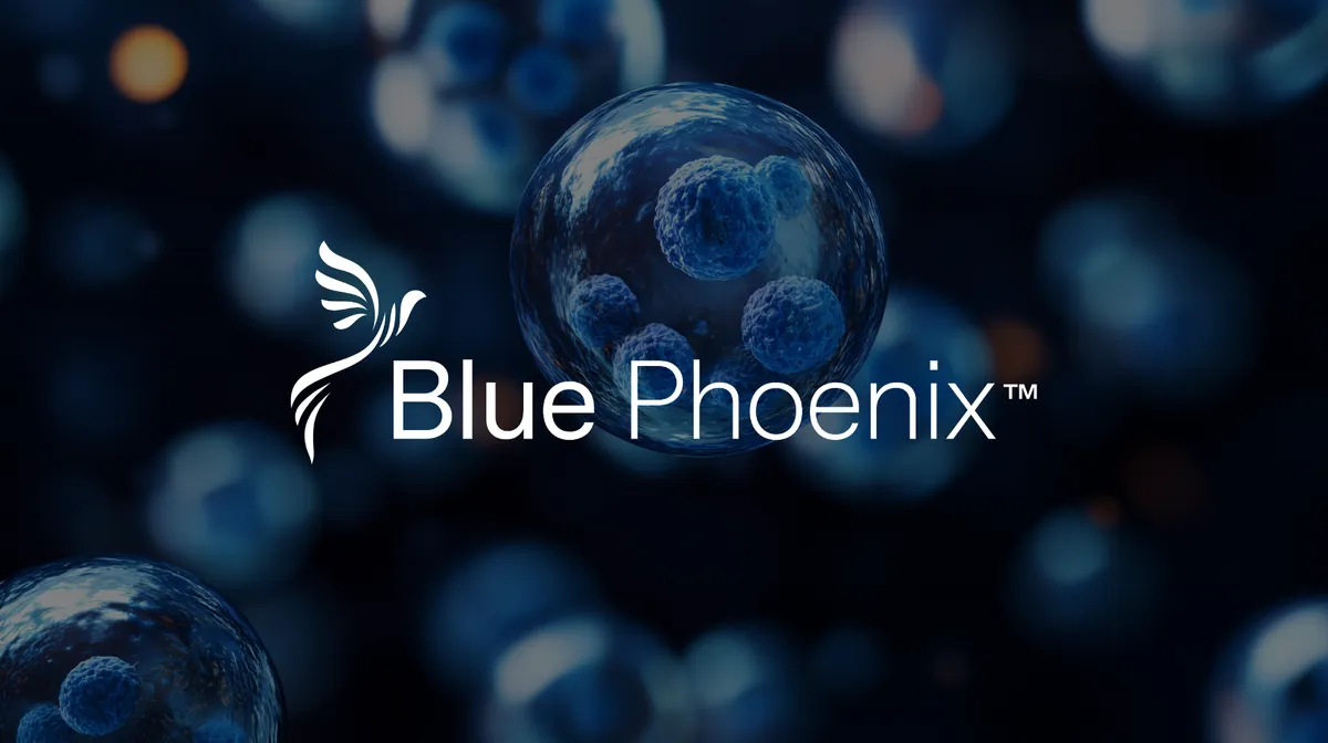 Blue Phoenix logo over cell imagery